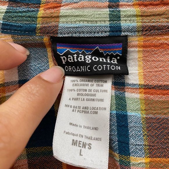 Patagonia Men's Short Sleeved Collared Plaid Button Down 100% Cotton Shirt Large - Picture 3 of 6
